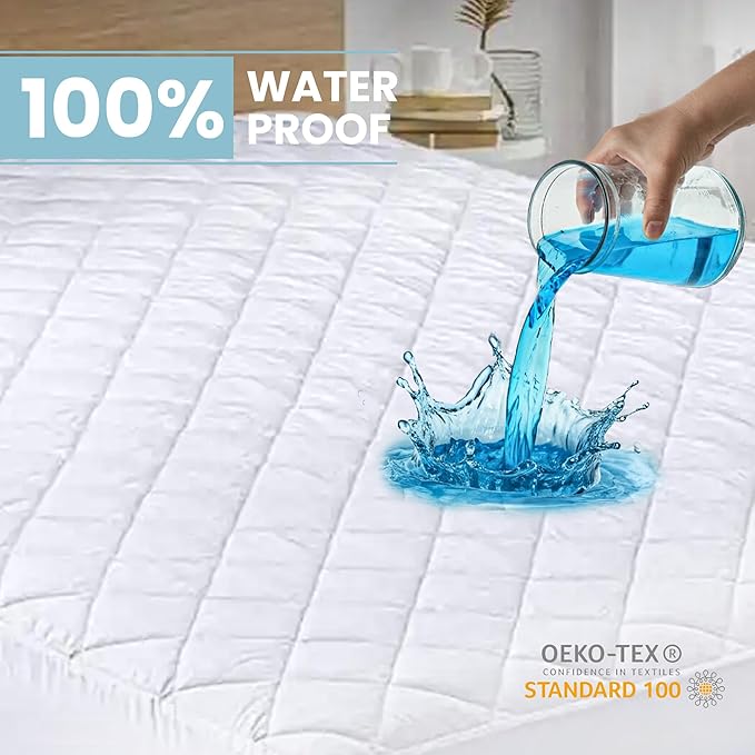 Twin Mattress Protector, Waterproof, Breathable, Luxury Quilted, Machine Washable, White, 38 x 75 x 16 inches