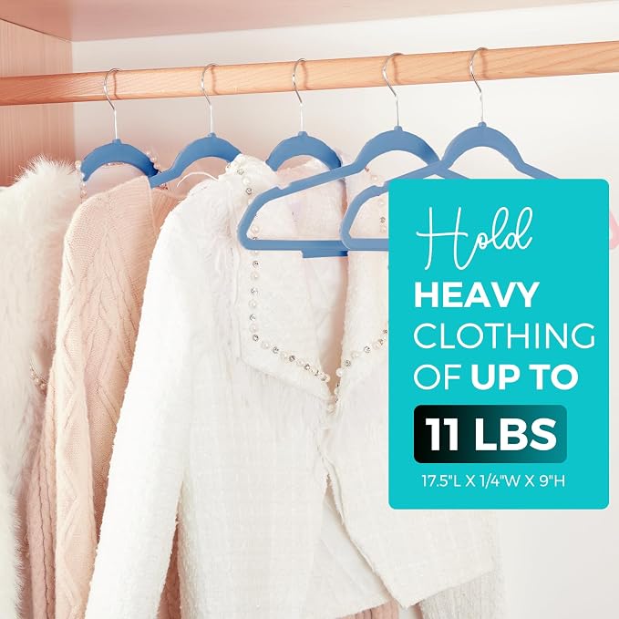 HOUSE DAY Premium Velvet Hangers 50 Pack Blue, Non-Slip Flocked Felt Hangers, Sturdy Clothes Hanger with 360° Rotatable Hook, Heavy Duty Durable Slim Coat Hanger for Closet Space Saving - Image 6