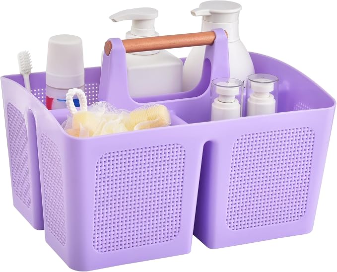 ALINK Portable Shower Caddy Basket with Compartments, Plastic Divided Cleaning Caddy Organizer Storage Tote with Handle for Bathroom, College, Dorm Room Essentials - Purple by ALINK