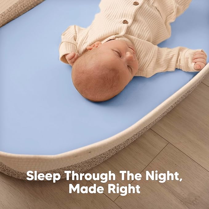 2-Pack Baby Bassinet Sheets Girl, Boy - 33x17 Viscose Derived from Bamboo Bedside Mattress Fitted Bassinet Sheets, Compatible with Halo Bassinest Swivel Sleeper, Baby Delight, Graco (Blue Flax)