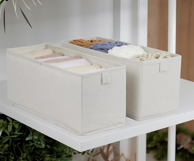 Narrow Fabric Storage Bins, 4 Pack Foldable Storage Baskets for Shelves, Decorative Linen Closet Organizers and Storage, Storage Box Container for Organizing Clothes Toy Pantry Wardrobe Closet - Image 3