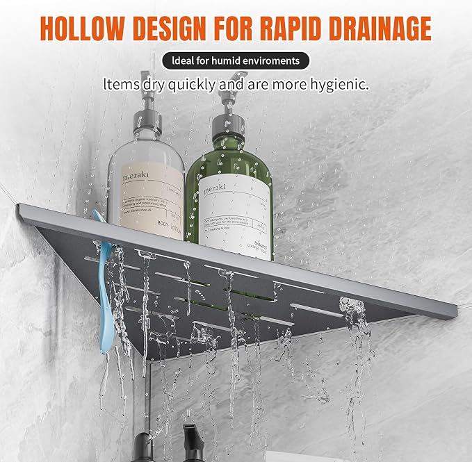 Corner Shower Shelves with Rozar Hole,Rustproof Stainless Steel Corner Shower Caddy Organizer Modern Sturdy Shower Shelf for Inside Shower 10" Large Capacity No-Drill Rack Storage Bathroom Accessories - Image 5