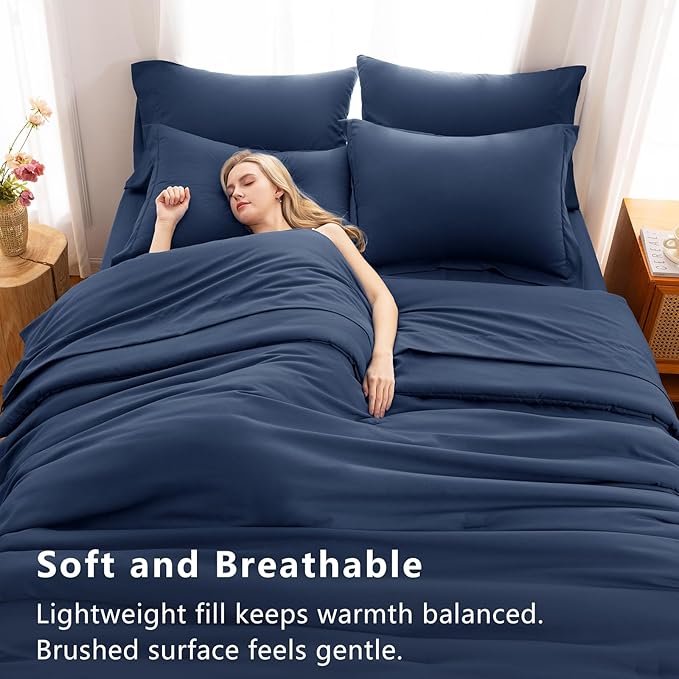 CozyLux Full Size Comforter Sets Navy Blue, 7 Pieces Bed in a Bag Full Comforter Set with Sheets, Luxury Bedding Set with Down Alternative Comforter, Fitted Sheet, Flat Sheet, Pillowcases & Shams