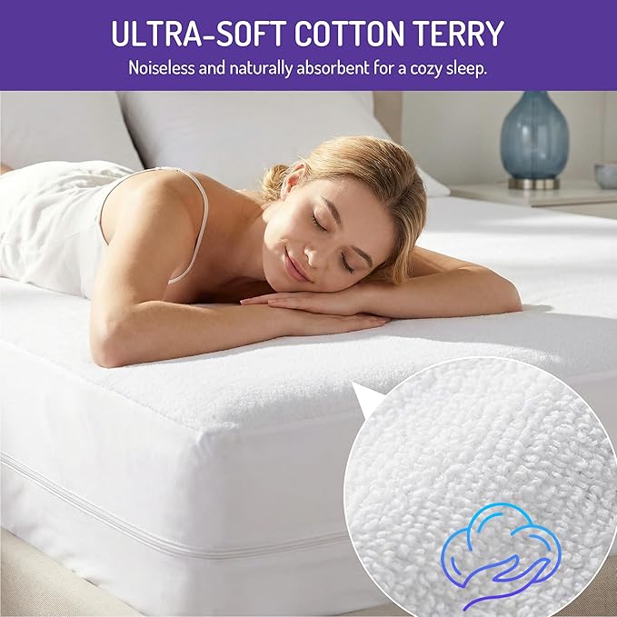 Degrees of Comfort Bed Bug Mattress Cover Queen Size - 15-18" Extra Deep Pocket 3M Scotchgard Waterproof Zippered Encasement Protector, Breathable Cotton Terry Top
