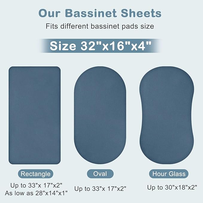 Basumee Muslin Bassinet Sheets for Baby Girl Boy 2 Pack Soft Breathable Baby Bedside Bassinet Fitted Sheets with Bottom Elastic Band Mattress Cover for Rectangle Oval Hourglass Bassinets