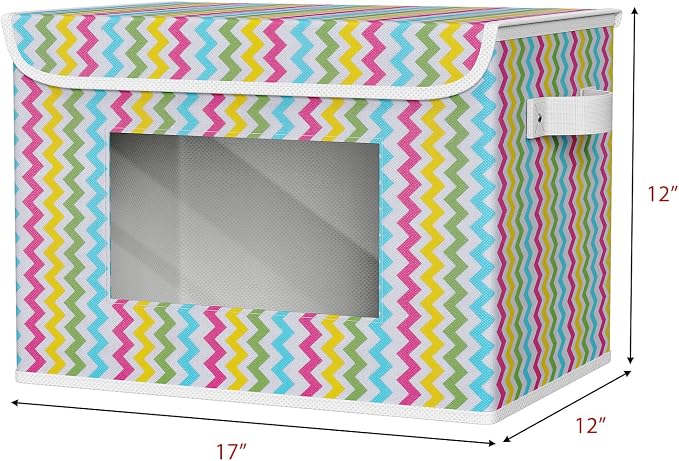 Univivi Fabric Foldable Storage Boxes [4-Pack] Large Collapsible Stackable Storage Bins with Lids, Closet Organizers and Storage Cube Basket for Home, Office, Bedroom (Colorful, 17”x 12” x 12”) - Image 2