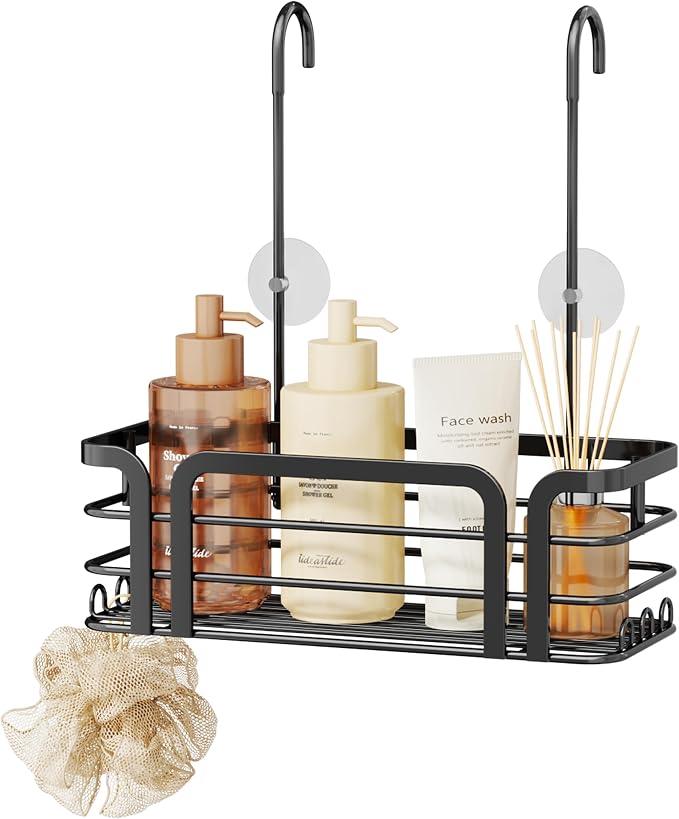 SWTYMIKI Shower Caddy Hanging Organizer - Over the Door Shower Caddy with 6 Hooks, 2 Installation Ways, Stainless Steel Rustproof Bathroom Organizer, Black by SwtyMiki-TidyHomeSweetLife