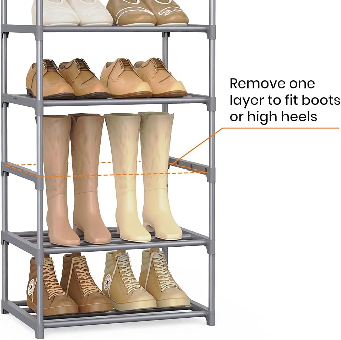 10 Tiers Tall Shoe Rack Narrow 20-24 Pairs Shoe Rack for Closet Entryway Vertical Metal Shoe Rack Organizer Shoe and Boots Organizer Storage Sturdy Shoe Shelf Shoe Stand Gray - Image 5