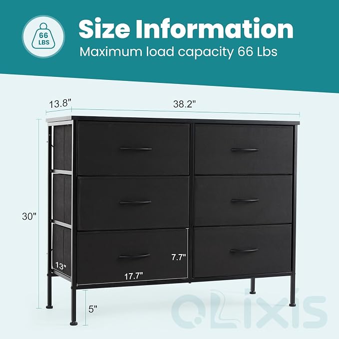OLIXIS 6 Drawers Storage Organizers Units, Closet Organizers and Storage for Clothes, Fabric Storage Drawer TV Stand for Living Room, Chest of Dresser in 31.5" D x 11.8" W x 31.5" H, Black - Image 3