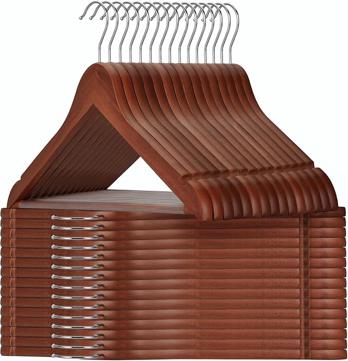 TOPIA HANGER Wooden Hangers 30 Pack, Wood Clothes Hangers, Durable Coat Hanger with 360-Degree Rotatable Hook, Non-Slip Pants Bar and Shoulder Notches for Camisole Tops (Walnut) - CT34WA30 by TOPIAHANGER
