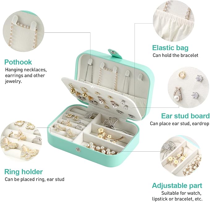 CASEGRACE Small Jewelry Box For Women Travel Jewelry Organizer Double Layer for Necklace Earring Rings Jewelry Holder Case - Image 3