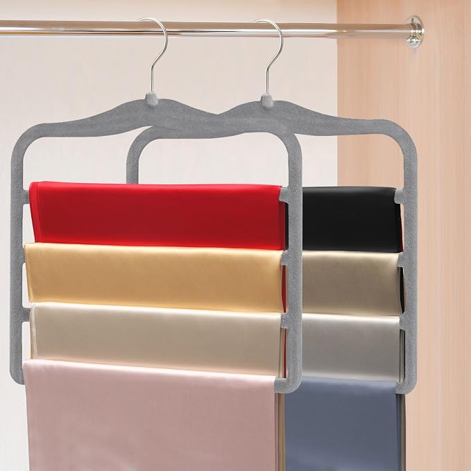 Closet Organizers and Storage,Pants Hangers Space Saving,Velvet Hanger for Organization and Storage,Dorm Room Essentials for College Students Girls,Home Organization Scarf Jeans Hangers-2 Pack by JUUBAOOPN