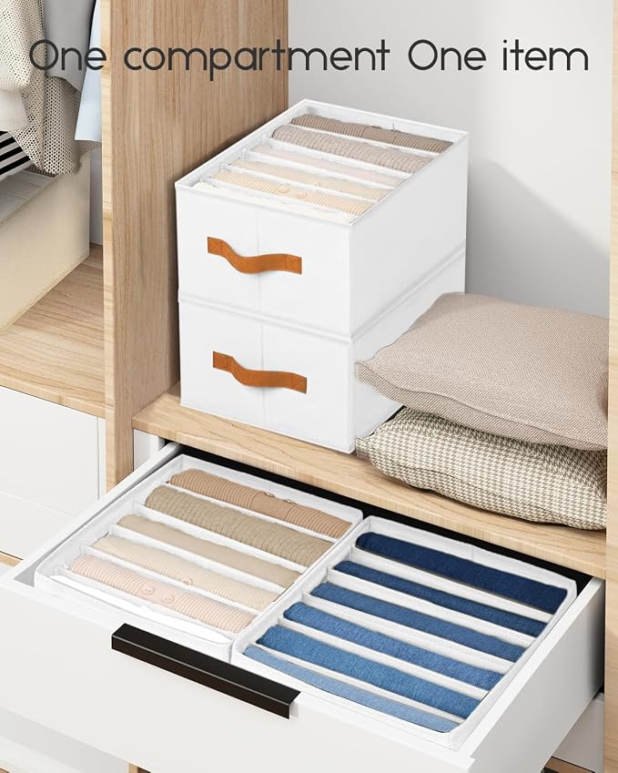 Homsorout Closet Organizers and Storage - Fabric Clothes Organizer with Handles, Foldable Jeans Organizer for Clothes, Drawer Organizer for Shirts, Bra, Sweater, Scarf, 4 Pack, White - Image 5