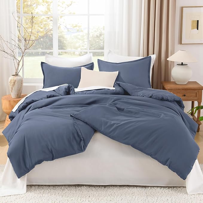 Litanika Comforters Twin XL Size Bluish Grey, 2 Pieces Lightweight Solid Bedding Set & Collections, All Season Fluffy Bed Set (68x92 Inches Comforter & 1 Pillowcase)