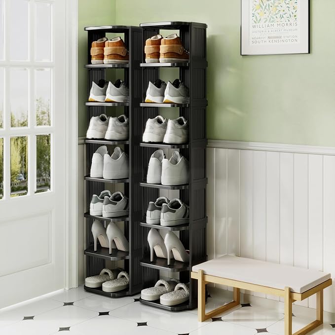Kitstorack Stackable 16-Tier Shoe Rack for Closet & Entrance - Tall, Narrow, Vertical Shoe Stand - Plastic, Free Standing - Ideal for Small Spaces - Image 2