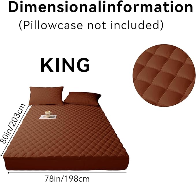 Mattress Cover, Waterproof Mattress Cover, Full-Size Ultra-Soft and Breathable, Machine Washable, Suitable for Home, Bedroom, and Hotel Use.(Brown King)