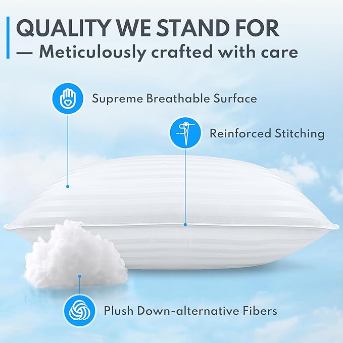 Bed Pillows King Size Set of 2 - Breathable Premium Down Alternative Cooling Pillows for Side, Back, and Stomach Sleepers Hotel Quality Fluffy Soft Microfiber Fill Skin-Friendly