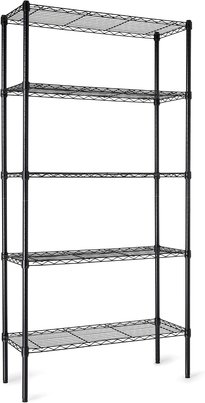 Amazon Basics 5-Shelf Adjustable Heavy Duty Steel Wire Storage Shelves for Garage, Kitchen, Easy Assembly, 36" x 14" x 72", Black | Heavy Duty, Adjustable, for Kitchen, Garage, Shelving Organizer by AmazonBasics