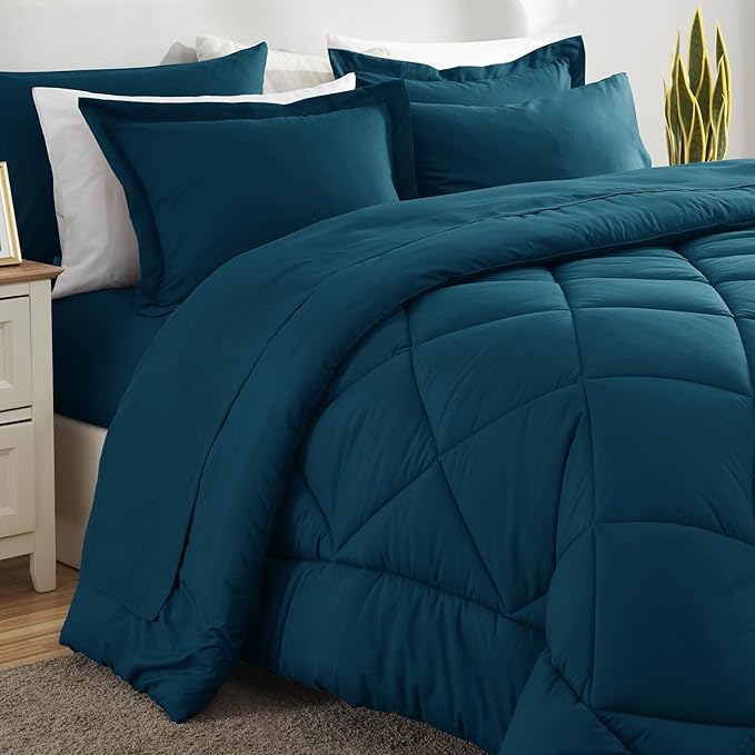CozyLux Full Size Comforter Sets Lyons Blue - 7 Pieces Bed in a Bag Full, Luxury Soft Bed Set for All Seasons, Bedding Set with Down Alternative Comforter, Sheets, Pillowcases & Shams