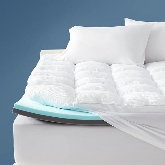 SLEEP ZONE 4 Inch Full Mattress Topper, Dual Layer 2'' Gel Memory Foam + 2'' Breathable Fluffy Cool Waterproof Removable Pillow top Pad for Back Pain, Comfort Support, White