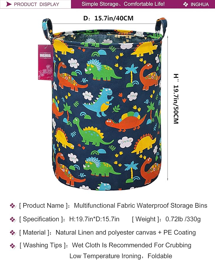 Laundry Hamper Large Canvas Fabric Lightweight Storage Basket/Toy Organizer/Dirty Clothes Collapsible Waterproof for College Dorms, Boys and Girls Bedroom,Bathroom (Forest Dinosaurs) - Image 2