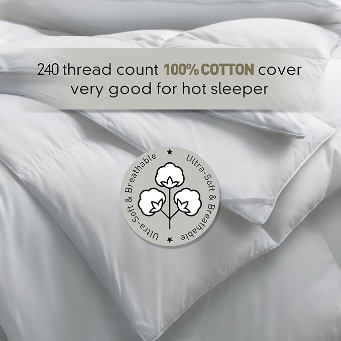Royal Luxe Goose Feather Down Fiber Comforter - King Size Duvet Insert, 100% Cotton Cover Extra Warmth Comforter Ultra Soft Luxurious Hotel Bedding, 104”x88”