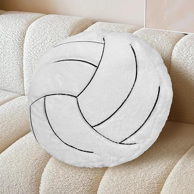 Volleyball Pillow Plush 2 Pack, Soft Fluffy Round Volleyball Shaped Throw Pillows for Kids Room, Sofa & Bed Decor, Seat Cushion Alternative for Gaming & Sports Room 15.7 Inch