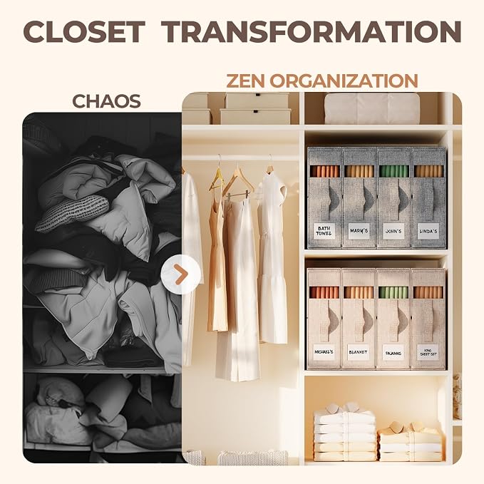 12Pack Sheet Organizers and Storage - King/Queen Size Sheet Storage Organizer with Window, Foldable & Dustproof Sheet Organizer for Linen Closet for Summer Blankets & Sheet Sets,Grey - Image 4
