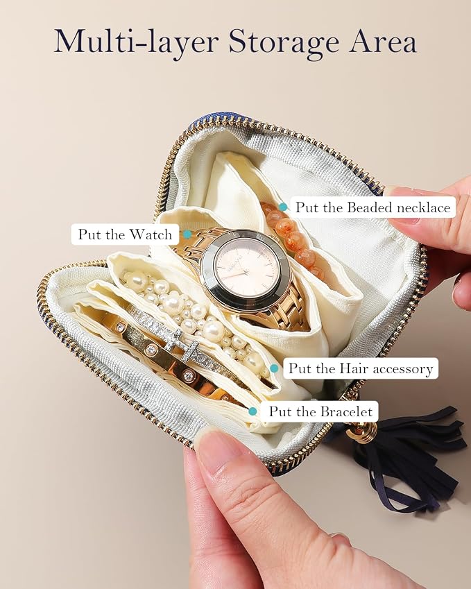 COOLYOUTH Travel Jewelry Case Organizer for Women Portable Jewelry Box with Small Pouches Mini Jewelry Bag for Rings, Bracelets, & Bangles with Smooth Metal Zipper (Royal Blue) - Image 2