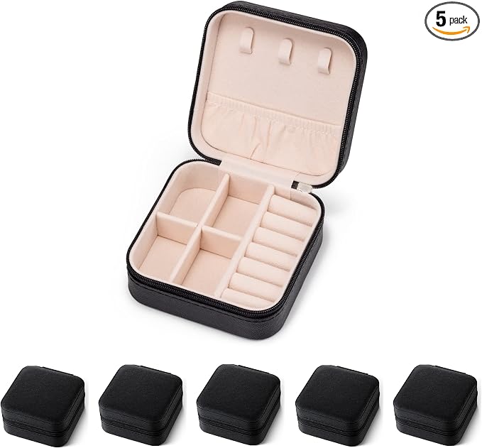 5pack/PU Leather Travel Jewelry Case, Mini Jewelry Box, Small Jewelry Organizer Portable Display Storage Case for Rings Earrings Necklace Bracelet Bangle,Gifts for Girls Women (Black) by VOMNA