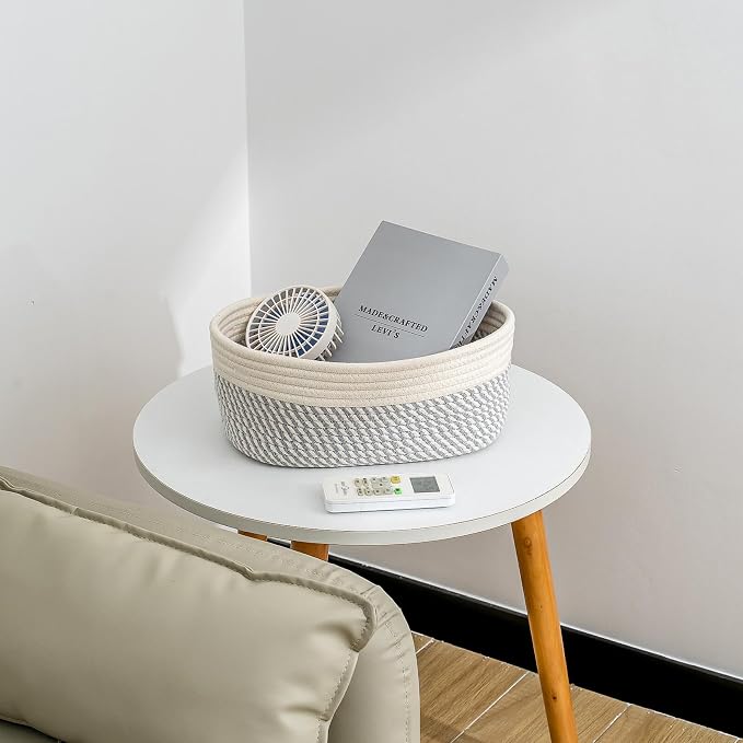 CubesLand Small Baskets, Storage Baskets for Organizing Shelves, Rectangular Woven Storage Basket Natural Cotton Rope Bins Closet Baby Nursery Empty Gifts Basket Off White/Mixed Gray - Image 2