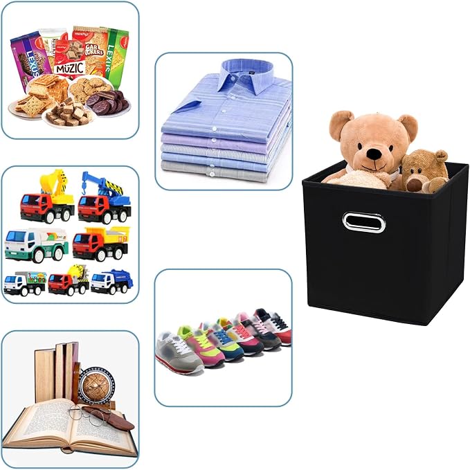 Fabric Cubby Storage Bins,13x13x13 Inches ,Cube Organizer Bin Foldable Storage Boxes with Dual Handles Fabric Organizer Box and collapsible Storage basket,Set of 8,Black - Image 3