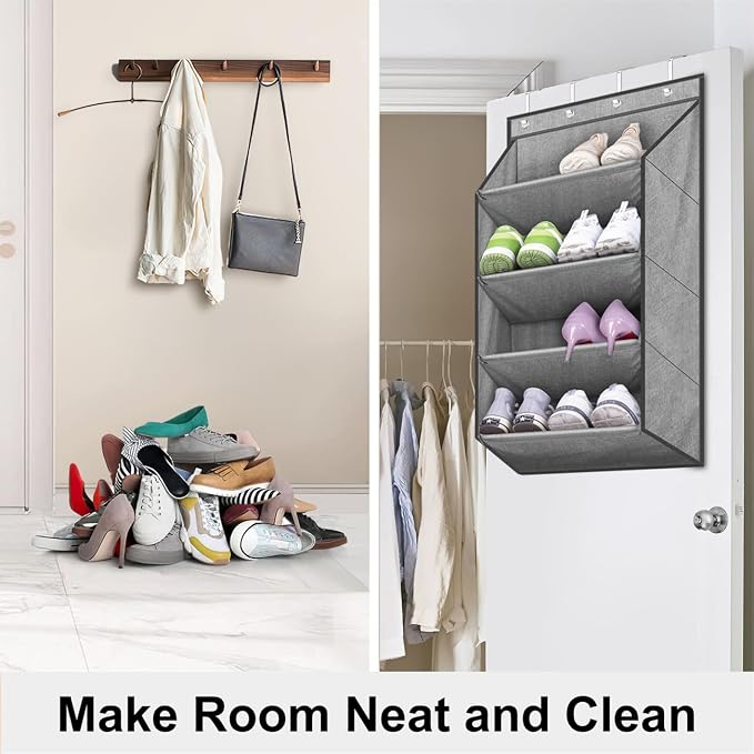 SLEEPING LAMB Over the Door Shoe Organizer for Closet, Short Hanging Shoe Rack with Large Deep Pockets, Narrow Door Sneaker Storage for Boots in RV, Dorm, Grey - Image 6