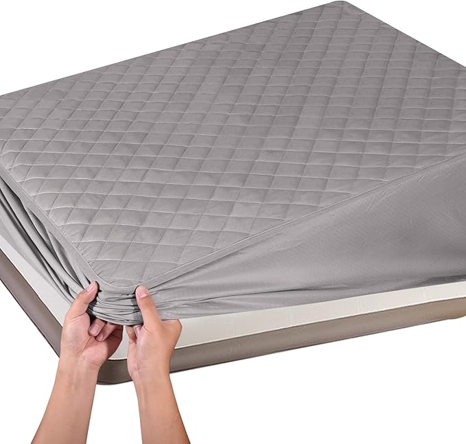 Queen Mattress Pad Soft Quilted Air Mattress Topper, Breathable and Noiseless Mattress Cover with Deep Pocket Fits up to 23 Inch Mattress, Grey