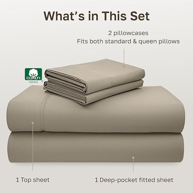 California Design Den - Luxury Full Size Sheet Set - 100% Cotton, 600 Thread Count Deep Pocket Full Size Bed Sheets, Sateen Weave (Cool Taupe)
