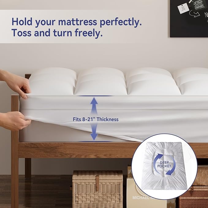 ELEMUSE Twin XL Mattress Topper for College Dorm Room Essentials, Thick Extra Long Twin Mattress Pad for Back Pain Relief, Plush Pillowtop with Elastic Deep Pocket, Overfilled Down Alternative Filling