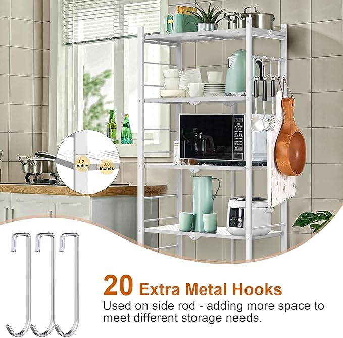 Himix Storage Shelves with 20 Hooks, 5-Tier Foldable Shelves for Storage, Collapsible Organization Rack Bookshelf 440 Ibs for Kitchen Garage Home Room, White - No Assembly - Image 5