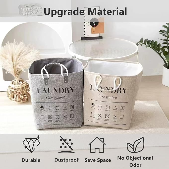Small Laundry Basket, 50L Foldable Laundry Hamper Organizer with Handles, Fashion Portable Laundry Basket in Bedroom, Laundry Room, Closet, Bathroom, College Dorm (Beige) - Image 5