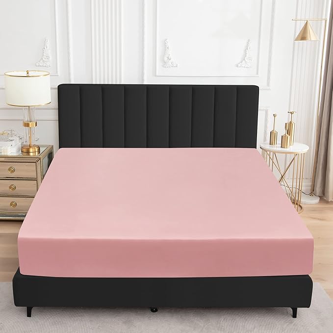 Sufdari Waterproof Mattress Protector, Mattress Cover Twin Size for Bed,18" Deep Pocket Fitted Sheet Style Mattress Protector with Elastic Rubber Band-Pink,Twin