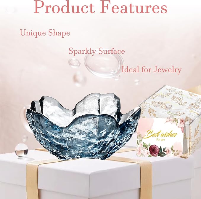 Binoster Blue Flower Glass Ring Dish Jewelry Tray Ring Holder Dish Cute Room Decor Vanity Organizer for Nightstand or Bathroom Aesthetic Trinket Dish Gift for Wife Mom Daughter - Image 8