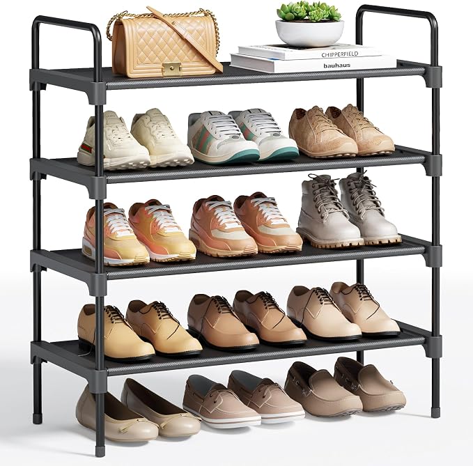 Kitsure Shoe Rack for Closet, Shoe Organizer for Front Door Entrance, Stackable Shoe Shelf, Detachable Closet Organizers and Storage, 26.6" Wide - 4 Tiers, Black by Kitsure