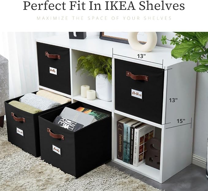 DECOMOMO Storage Baskets, 13x15x13 Storage Cube Bins with Labels for Organizing Shelves Kallax (Kallax / 4pcs, Black) - Image 9