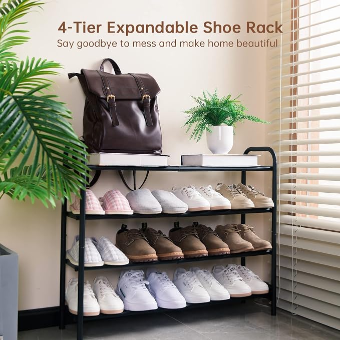 Gonfoam 4-Tier Expandable Shoe Rack,Adjustable Shoe Shelf Storage Organizer Heavy Duty Metal Free Standing Shoe Rack for Entryway Closet Doorway (Black) - Image 2