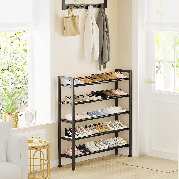 Mavivegue 5-Tier 19"-43.3" Adjustable Shoe Rack for Closet,Expandable Shoe Rack, Hall Entryway,Front Door,Garage, Sturdy Steel Space-Saving Rack, Black​ - Image 2