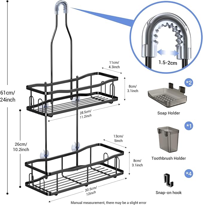 Aitatty Hanging Shower Caddy Bathroom Organizer: Rustproof Shower Shelf Racks Over Shower Head - No Drilling Inside Bath Shower Rack Shelves Over Showerhead for Shampoo with Soap Holder Black - Image 6