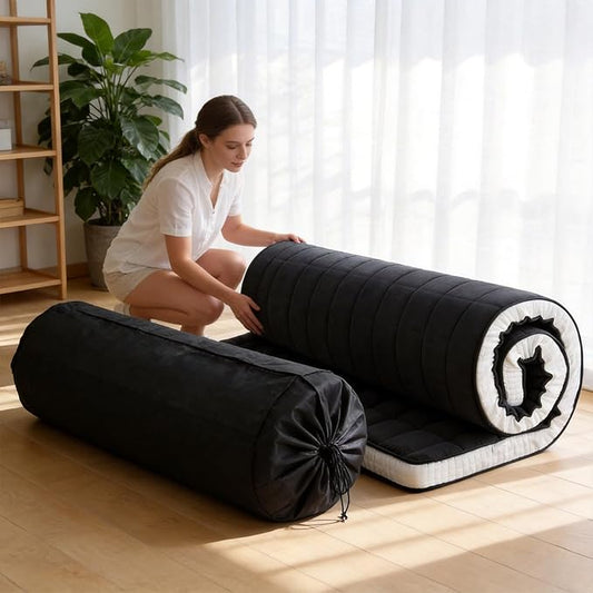 Tiita Japanese Floor Mattress, 4” Thicken Futon Mattress with Storage Bag and 2 Straps， Twin Size Sleeping Tatami Mat for Adults，Black
