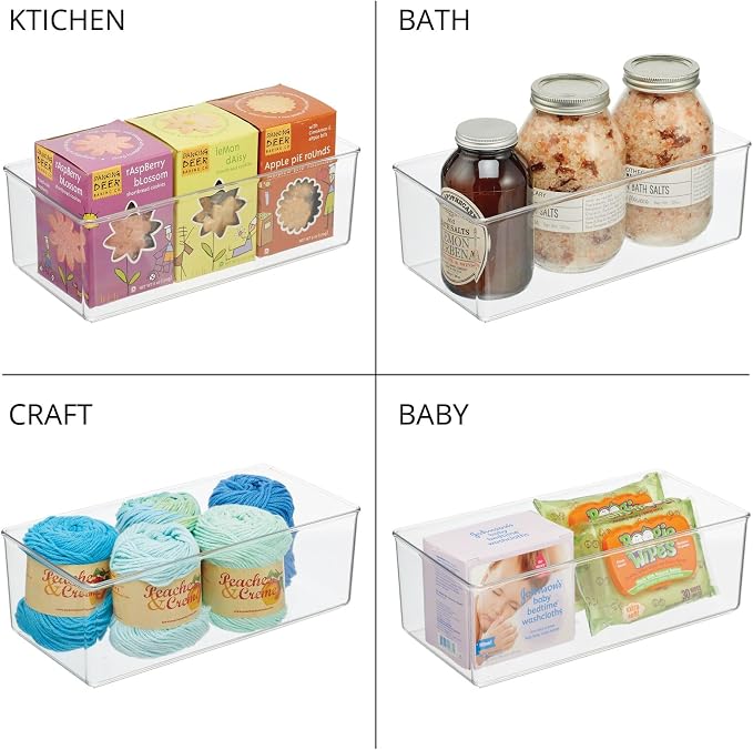 mDesign Long Plastic Drawer Organizer Box, Storage Organizer Bin Container; For Closets, Bedrooms, Use for Leggings, Socks, Ties, Jewelry, Accessories - Lumiere Collection - 6 Pack - Clear - Image 5