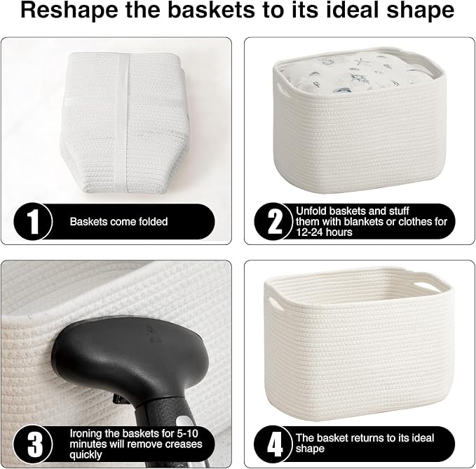 ICERZCZ Storage Baskets for Organizing & Shelves, Woven Cotton Rope Organization Bins for Dog Toys, Clothes, Books, Nursery Organizer, 15" Lx11''Wx9.5''H, (4 Packs) Off White - Image 7