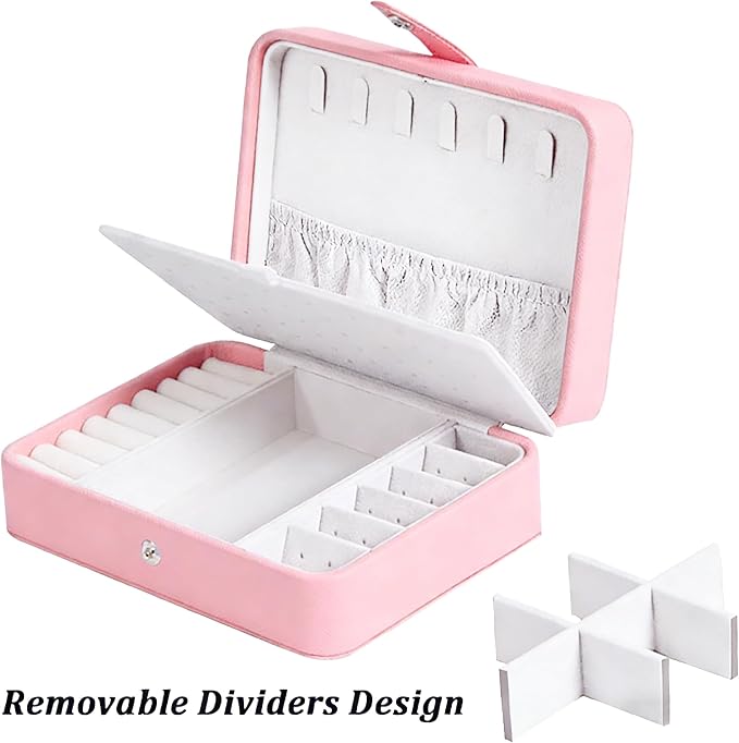 QBestry All-in-One Travel Jewelry Organizer for Women Pink | Small Jewelry Box with 68 Earring Holes | Compact Portable Jewelry Case for Earrings, Rings, Necklaces | Perfect Gifts for Mom Wife Girls - Image 6