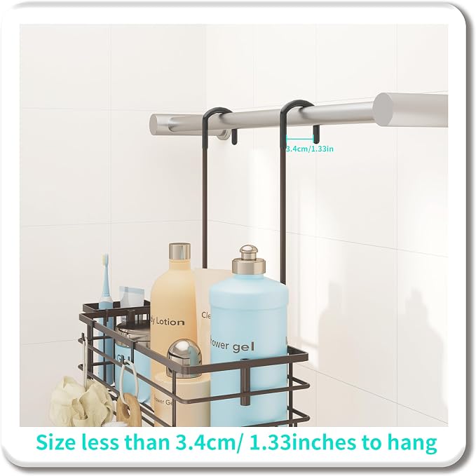 HapiRm Hanging Shower Caddy Organizer - No Drilling Shower Shelves with Hooks and Toothbrush Holder, Rustproof 304 Stainless Steel Bathroom Organizer - Bronze - Image 5